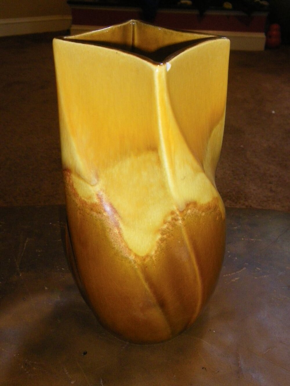 Vintage Large Haeger Pottery Vase Brown Yellow Twist Sculpture Art